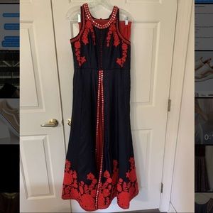 navy blue and red traditional indian dress. red scarf and pants included